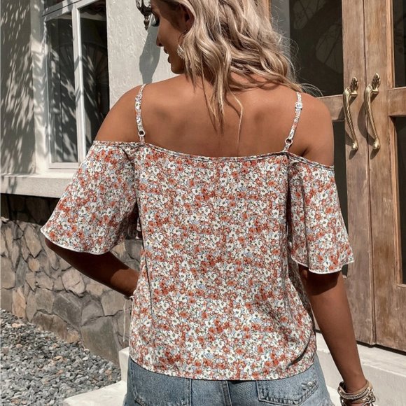 Floral Print Cold Shoulder Blouse - Picture 2 of 3